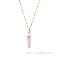Popular Opal Gemstone Gilding 4 Faceted Cone Hexagonal Pendant Necklace